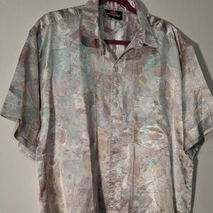 233 Broadway Men's Casual Button Up Silky Shirt Abstract Design Size L
